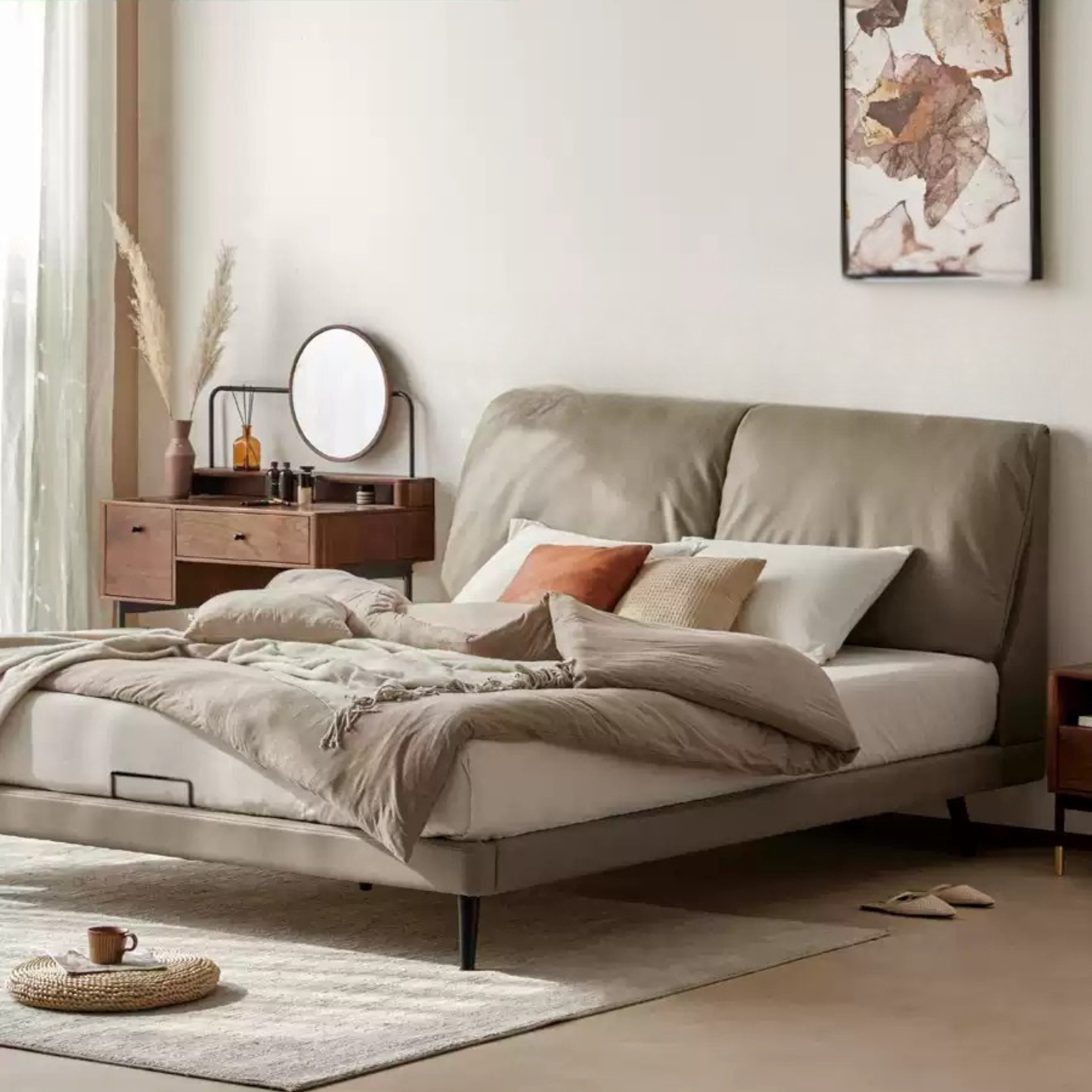 Technological fabric Bed,Genuine Leather Bed