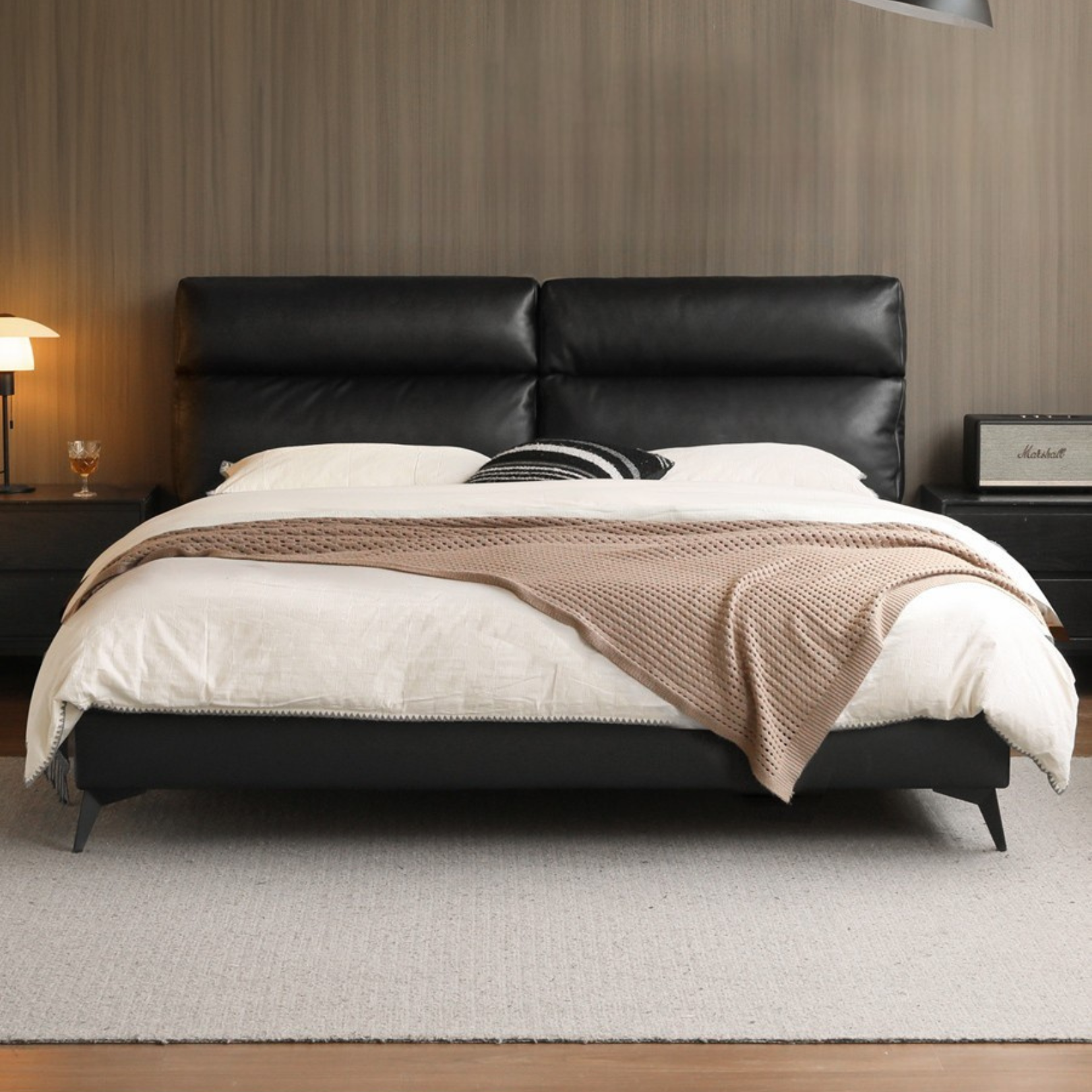 Leather Upholstered Bed with Down Filling