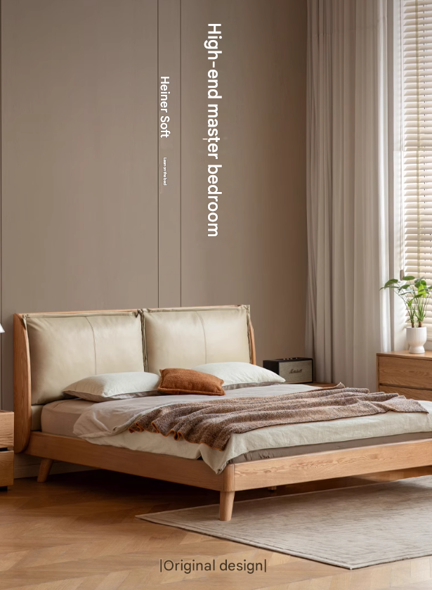 Oak Solid Wood Top Grain Leather, Technical Cloth ,Fabric Bed