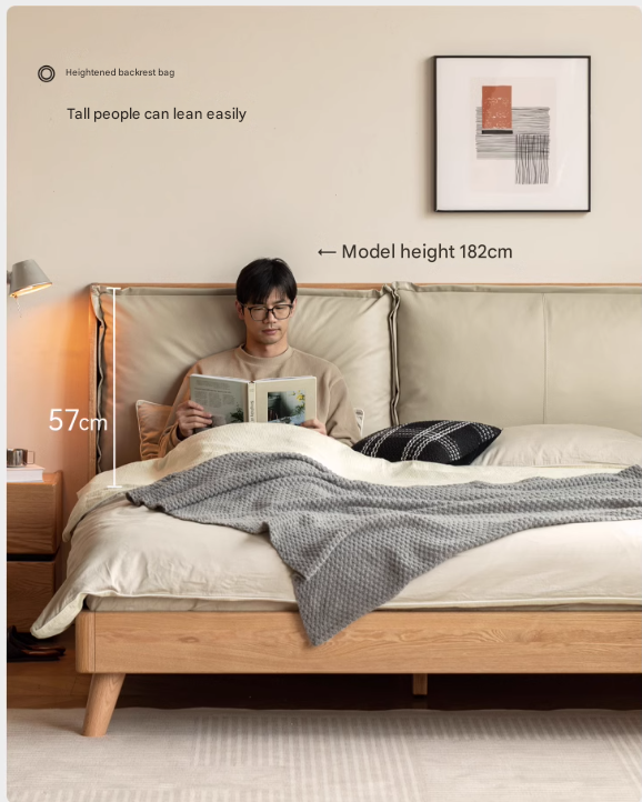 Oak Solid Wood Top Grain Leather, Technical Cloth ,Fabric Bed