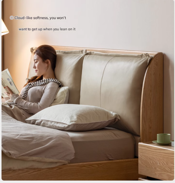Oak Solid Wood Top Grain Leather, Technical Cloth ,Fabric Bed