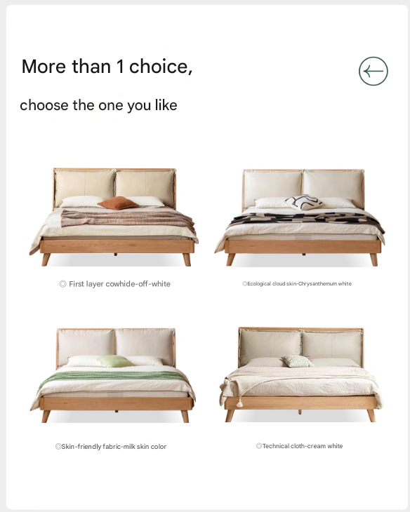 Oak Solid Wood Top Grain Leather, Technical Cloth ,Fabric Bed