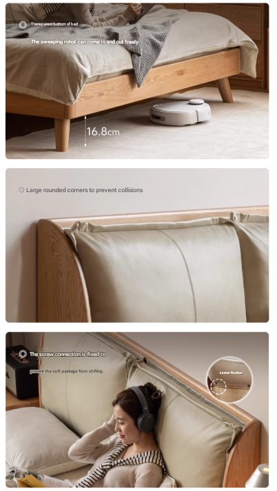 Oak Solid Wood Top Grain Leather, Technical Cloth ,Fabric Bed