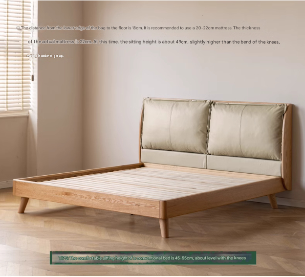 Oak Solid Wood Top Grain Leather, Technical Cloth ,Fabric Bed