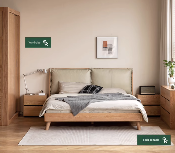 Oak Solid Wood Top Grain Leather, Technical Cloth ,Fabric Bed
