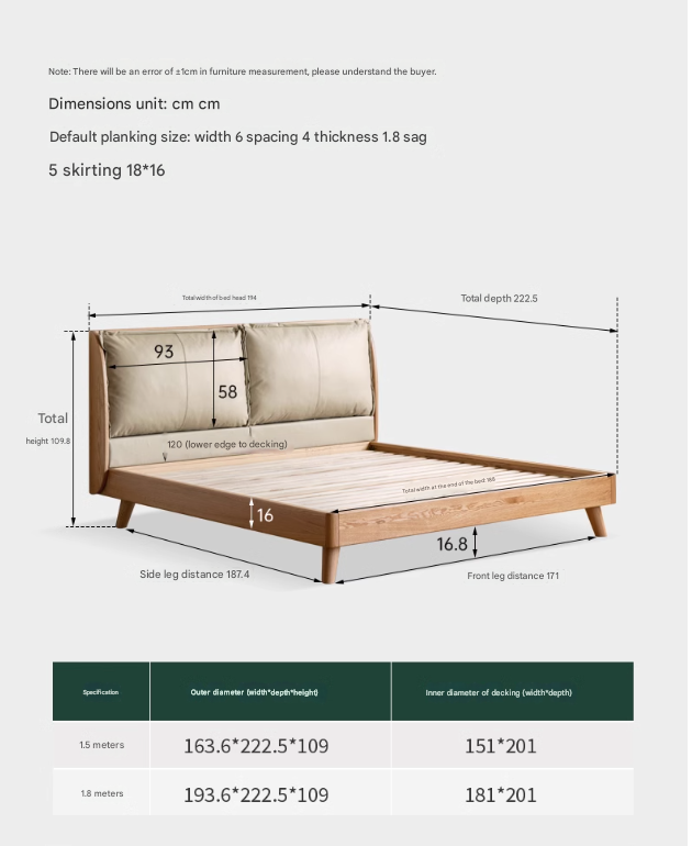Oak Solid Wood Top Grain Leather, Technical Cloth ,Fabric Bed