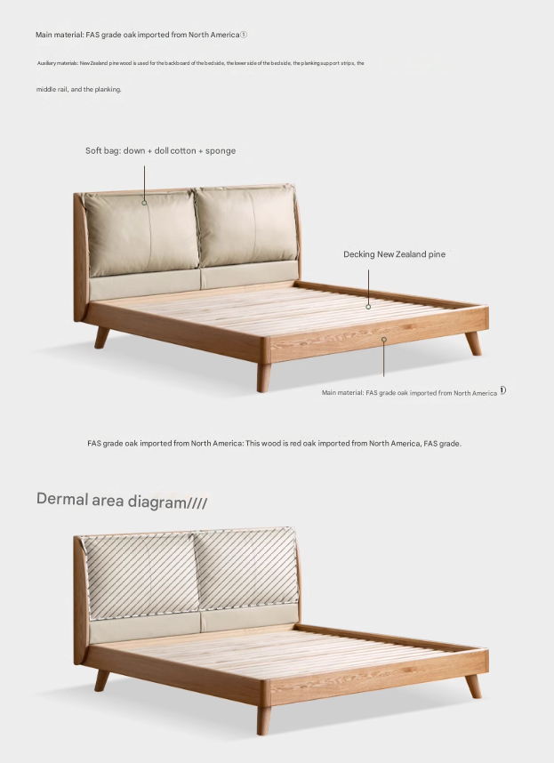 Oak Solid Wood Top Grain Leather, Technical Cloth ,Fabric Bed