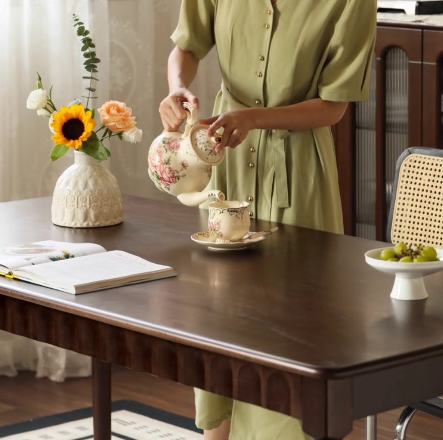 Black Walnut, Poplar, Cherry Solid Wood American Retro Rectangular Dining Table
