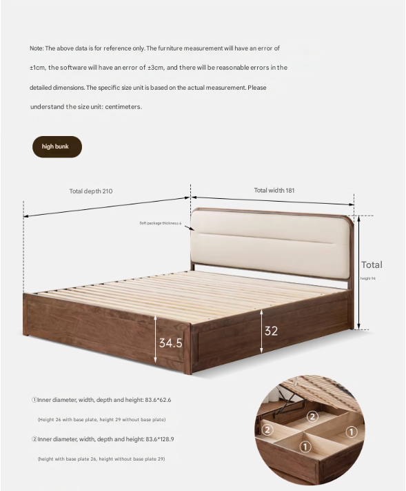 Black walnut solid wood storage box bed technology cloth soft back
