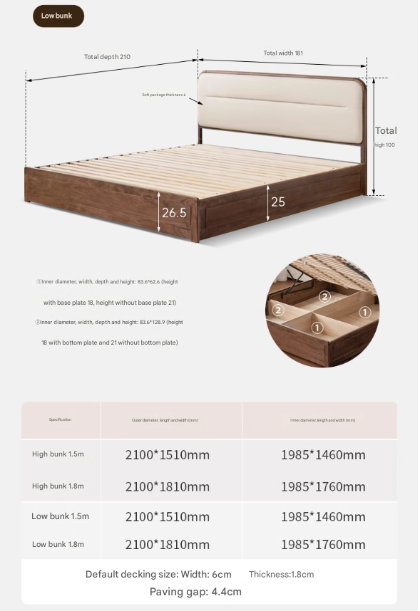Black walnut solid wood storage box bed technology cloth soft back