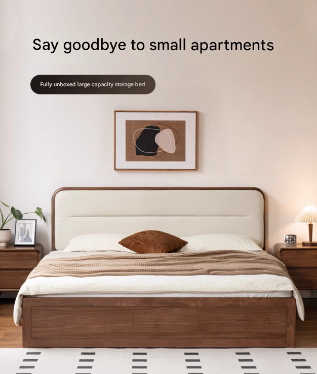 Black walnut solid wood storage box bed technology cloth soft back