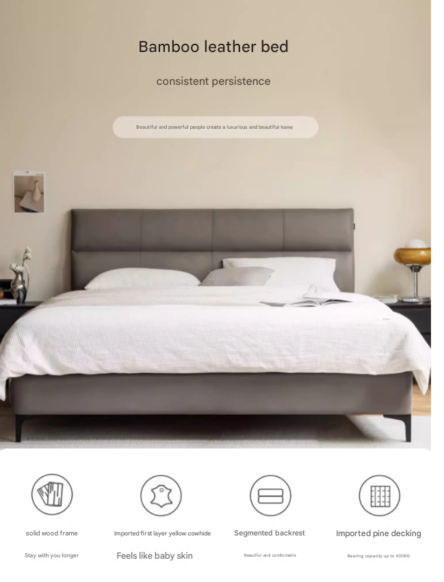 Luxury Genuine Leather Modern Minimalist Bed