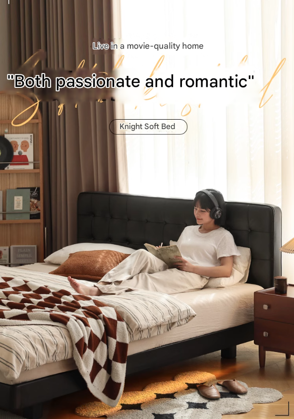 Black High-end Leather Suspension Bed