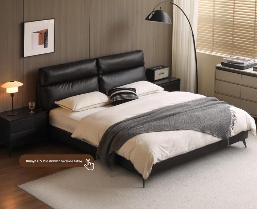 Leather Upholstered Bed with Down Filling