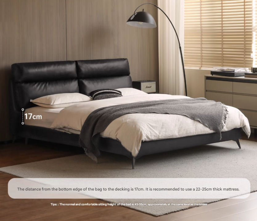 Leather Upholstered Bed with Down Filling