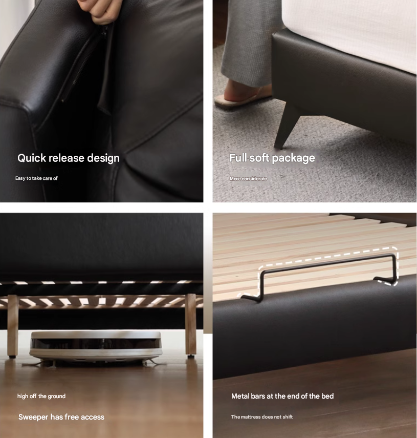 Leather Upholstered Bed with Down Filling