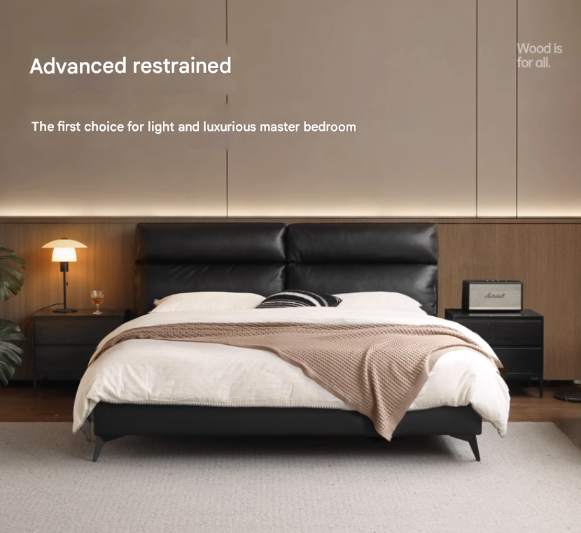 Leather Upholstered Bed with Down Filling
