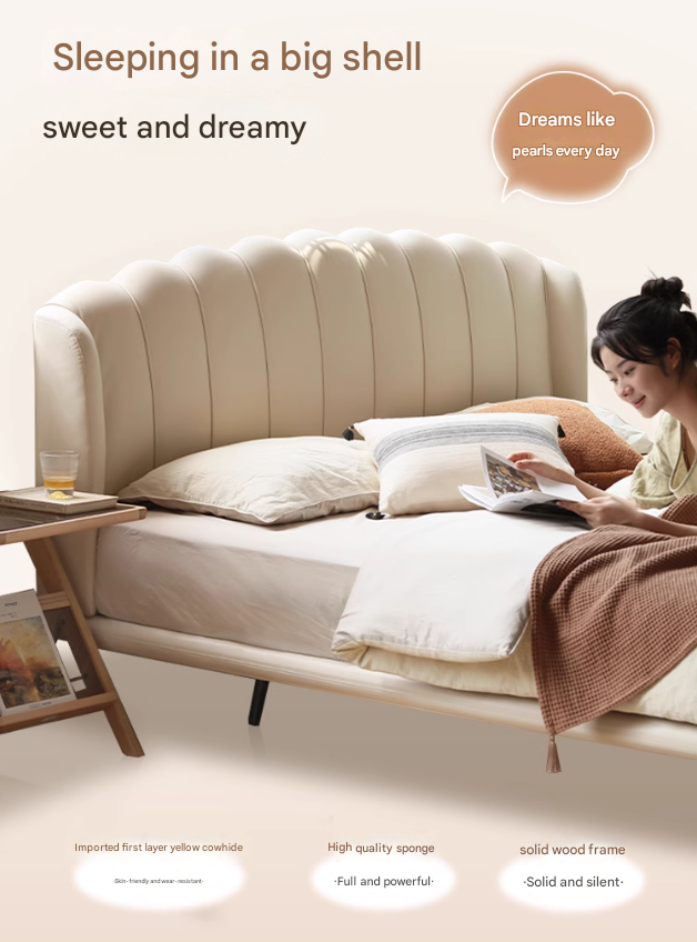 First Layer Cowhide Art Cream Suspended Bed