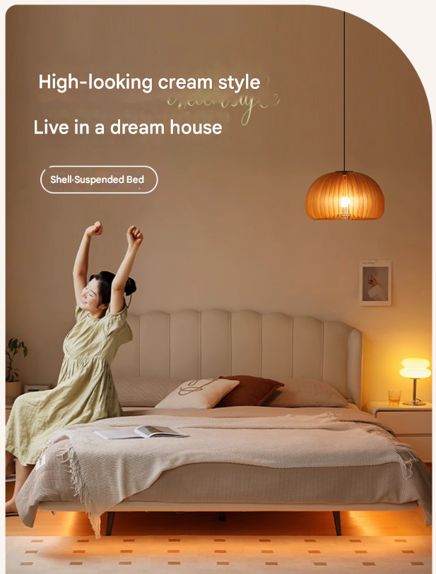 First Layer Cowhide Art Cream Suspended Bed