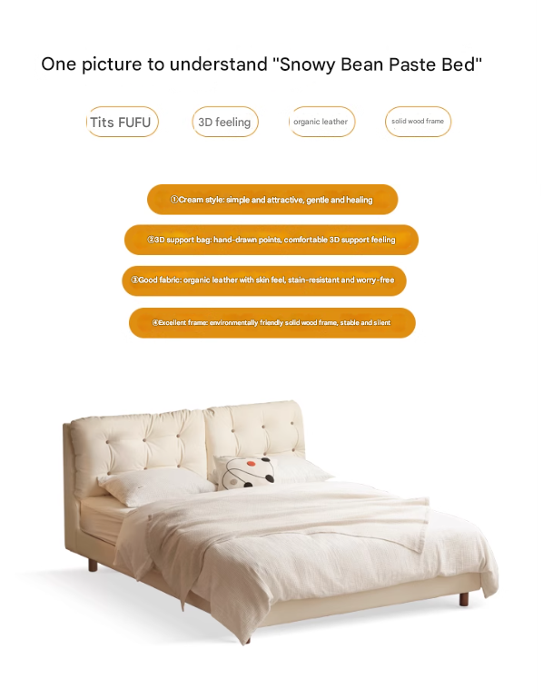 Organic Leather Art Bed Cream Cloud Soft