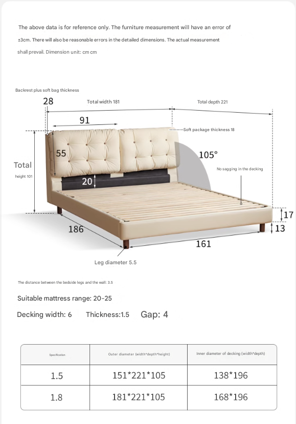 Organic Leather Art Bed Cream Cloud Soft