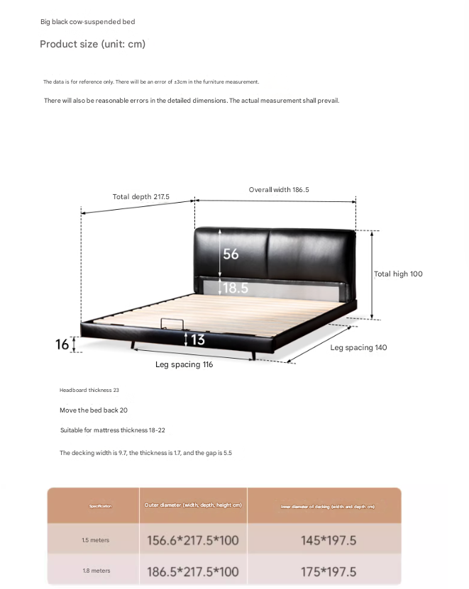 Genuine Leather Bed Italian Light Luxury Head Layer Cowhide