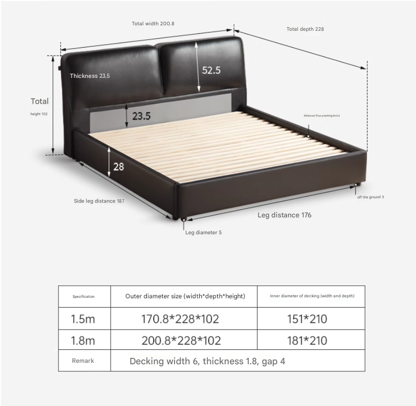 Genuine Leather Bed Italian Light Luxury Head Layer Cowhide