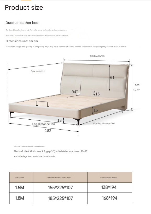Genuine Leather Bed Cream First Layer Cowhide High Backrest Bed