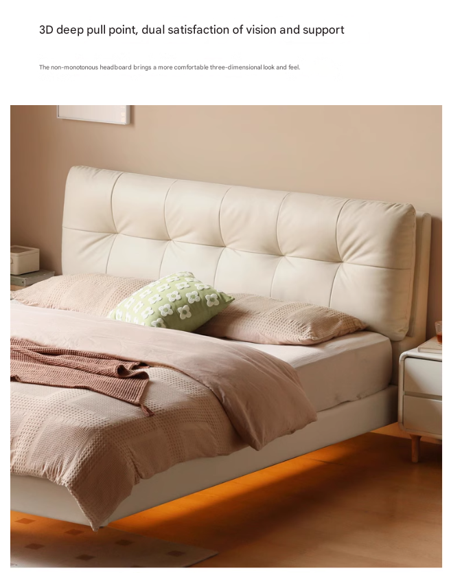 Genuine Leather Cream Suspended Bed
