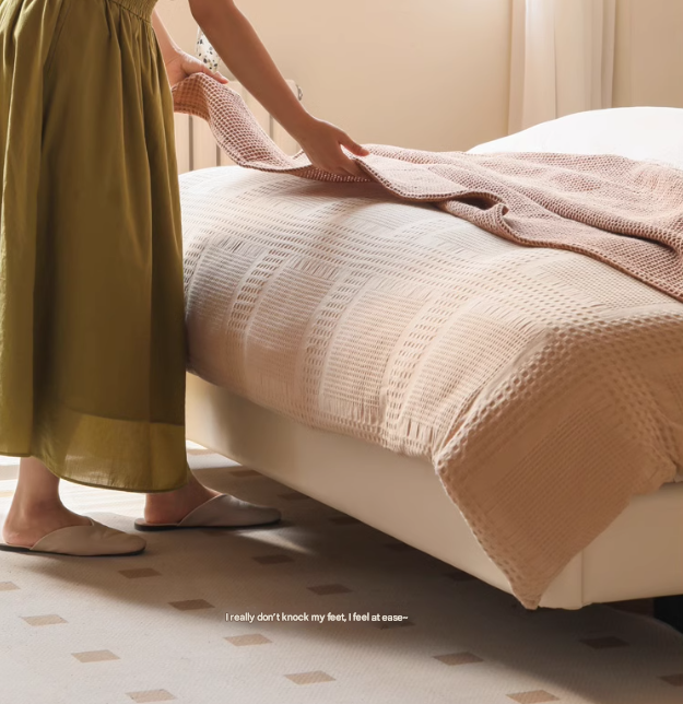 Genuine Leather Cream Suspended Bed