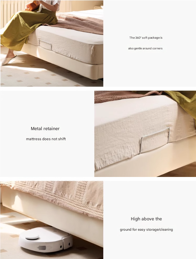 Genuine Leather Cream Suspended Bed