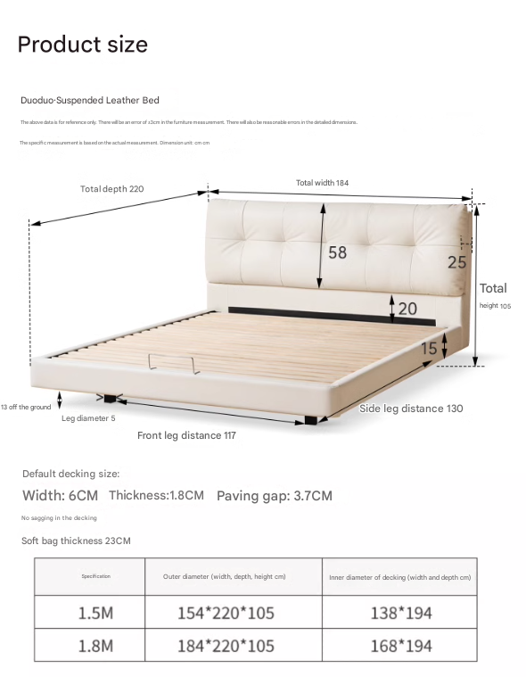 Genuine Leather Cream Suspended Bed