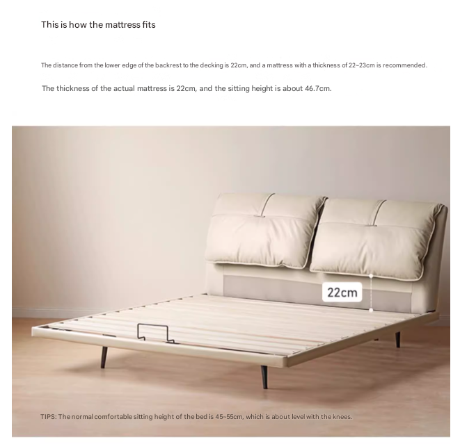 First Layer Cowhide Upholstered Suspension Down Bed Cream Style Elephant Ear Bed