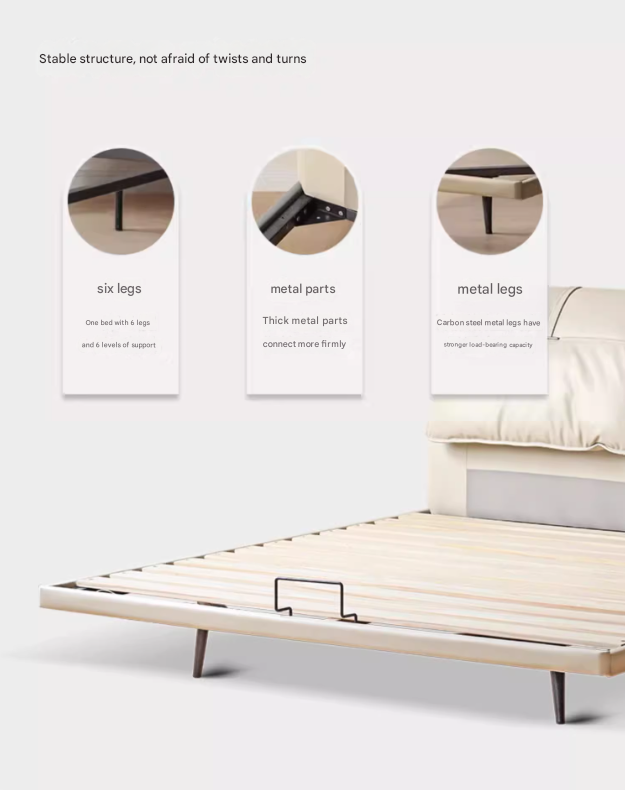 First Layer Cowhide Upholstered Suspension Down Bed Cream Style Elephant Ear Bed