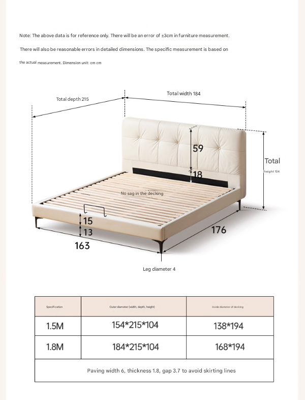 Genuine Leather Light Luxury Bed, Cream Style