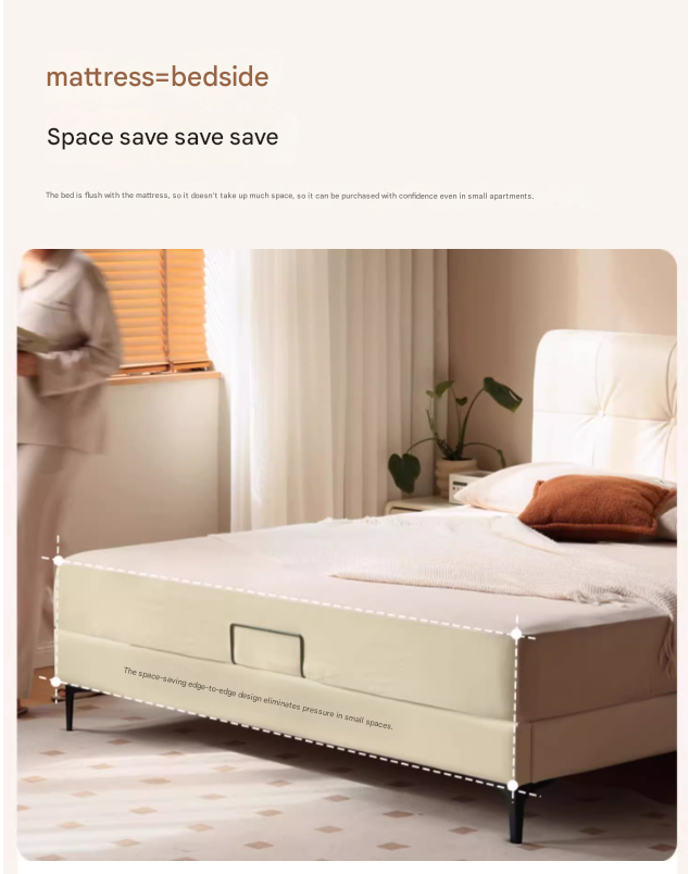 Genuine Leather Light Luxury Bed, Cream Style