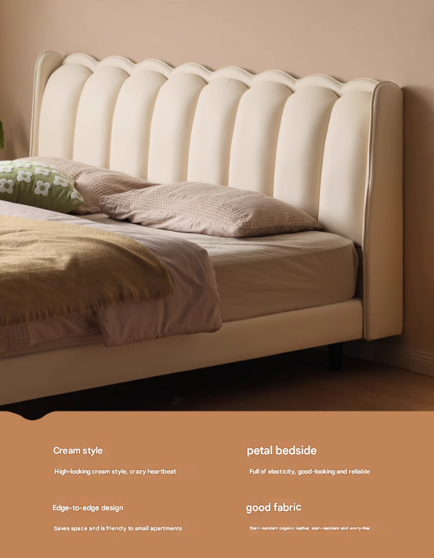 Organic Leather Art Bed Cream Style Modern