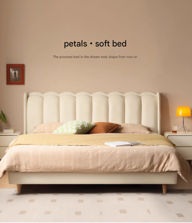 Organic Leather Art Bed Cream Style Modern