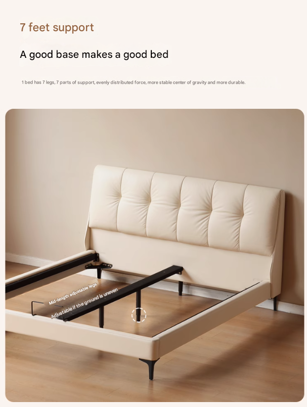 Genuine Leather, Ecological Cloud Leather Bed Cream Style Light Luxury