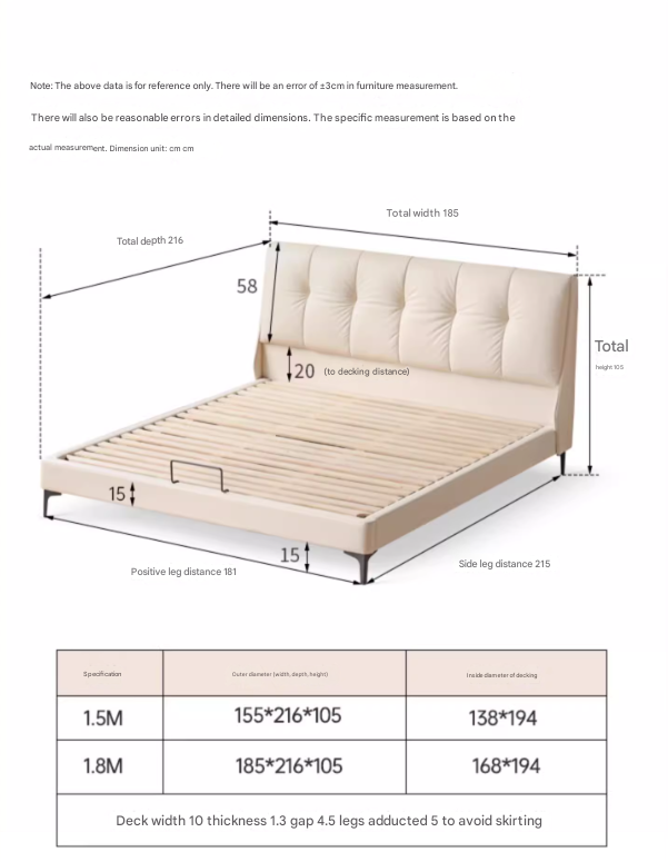 Genuine Leather, Ecological Cloud Leather Bed Cream Style Light Luxury