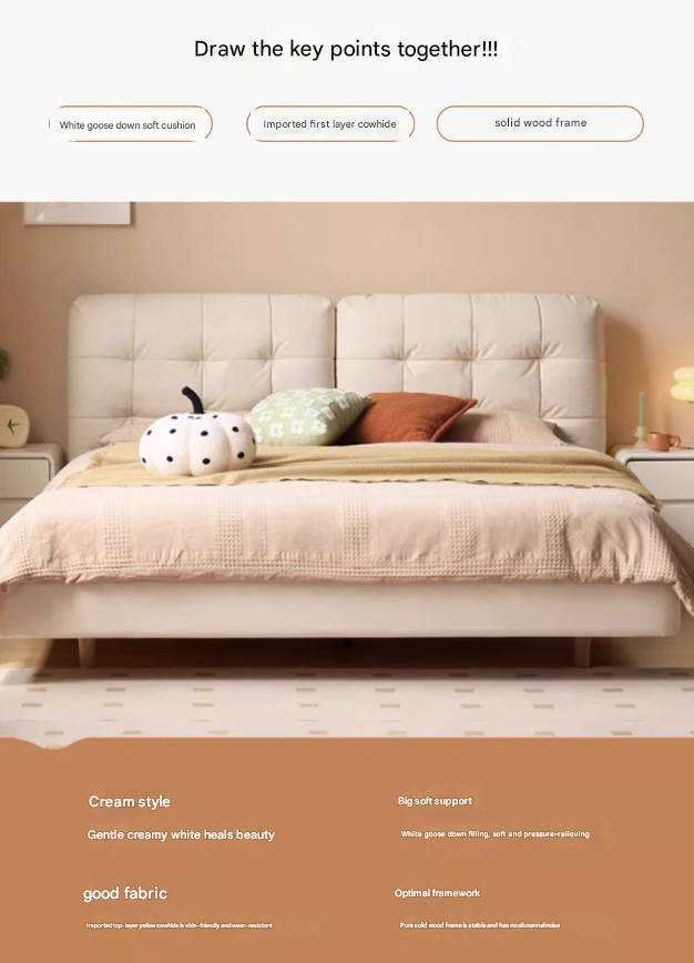 First Layer Cowhide Cream Style Suspension Bed