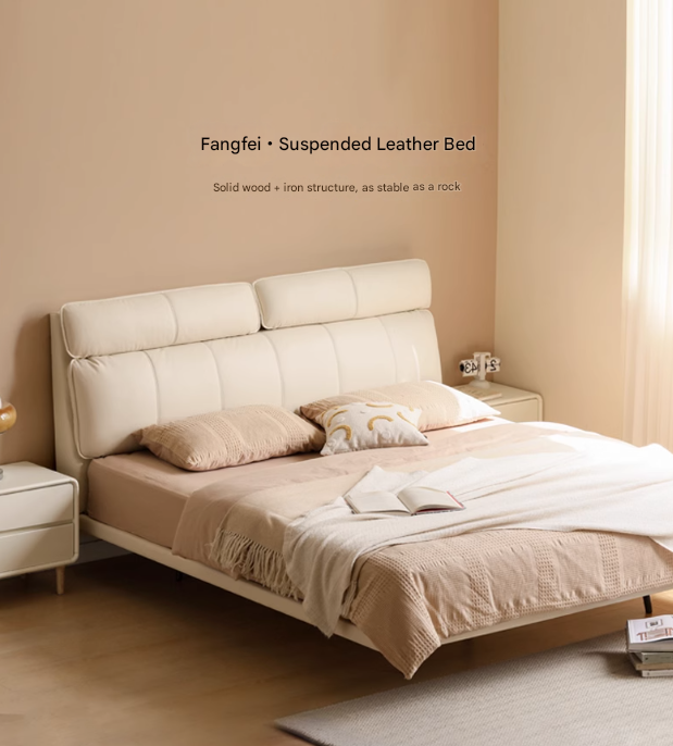 Genuine Leather Bed Milk Suspended Bed Head Layer Cowhide Wedding Bed