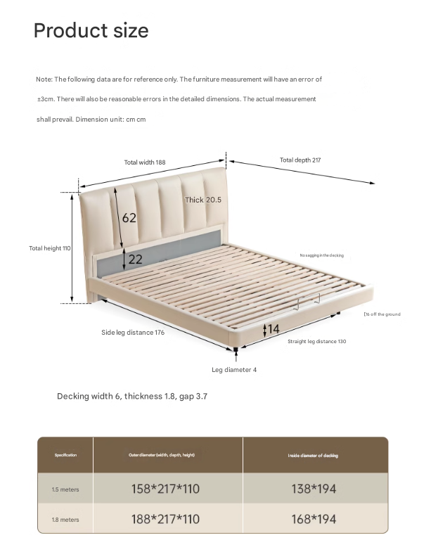 Genuine Leather Suspended Light Luxury Cream Style Bed