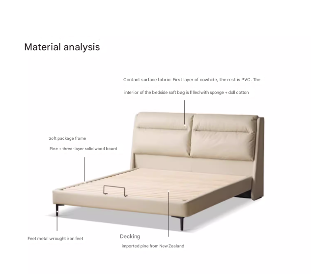 Cream Style Leather Bed First Layer Cowhide Bed