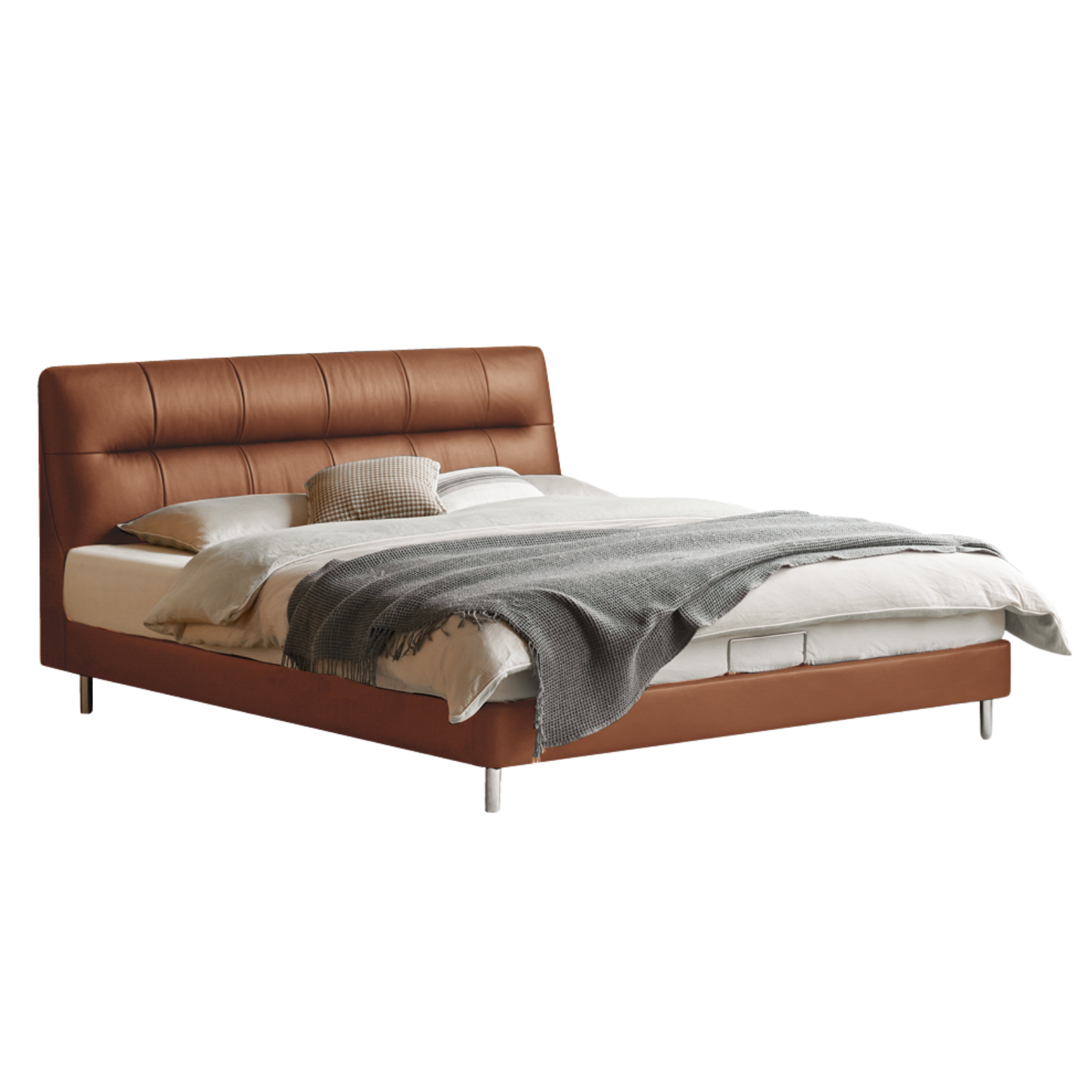 First layer of yellow cowhide Italian light luxury black Bed