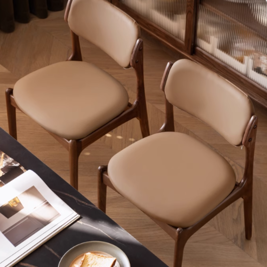 Black Walnut, Sandalwood Solid Wood Soft Back Modern Dining Chair
