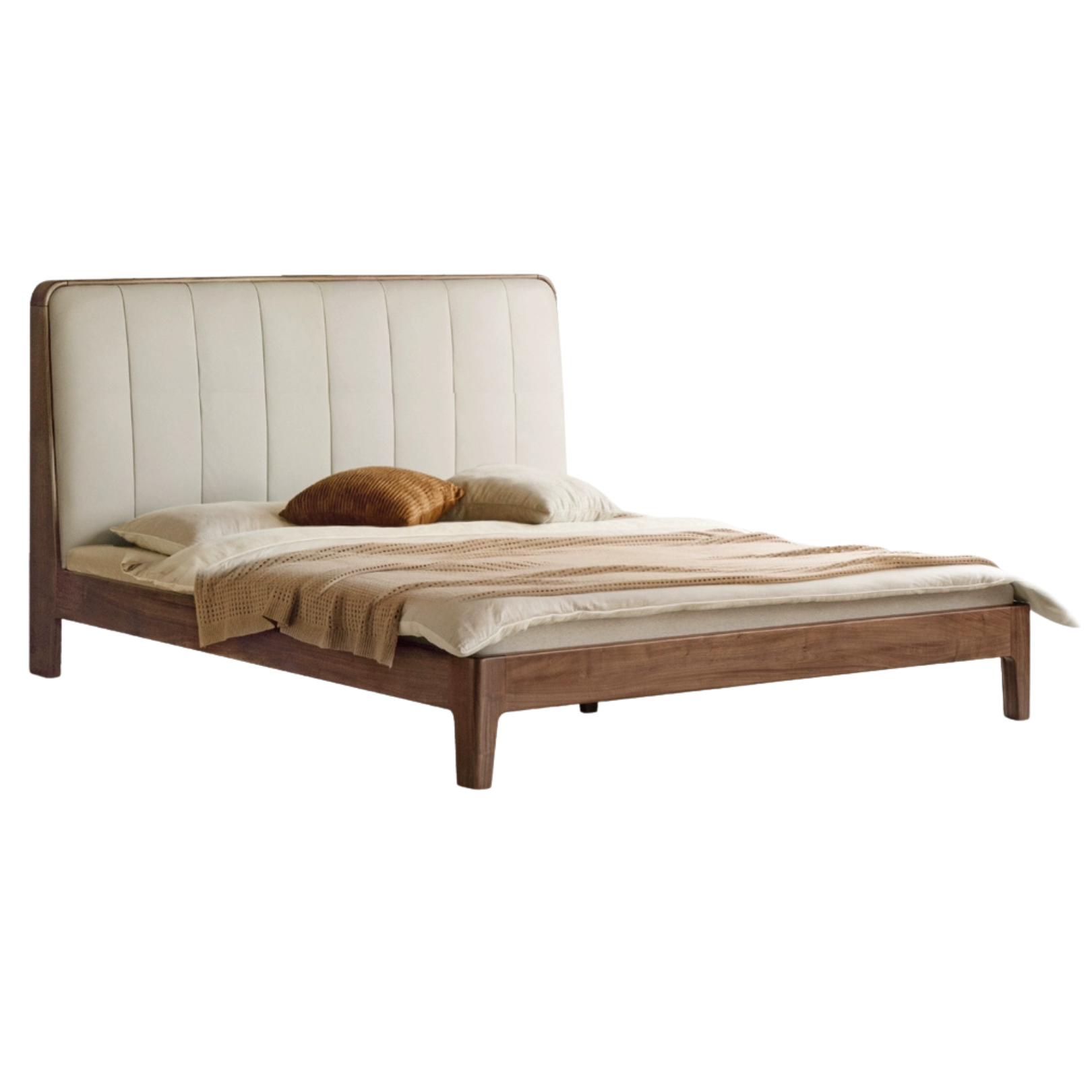 Black walnut solid wood bed leather soft bed with socket