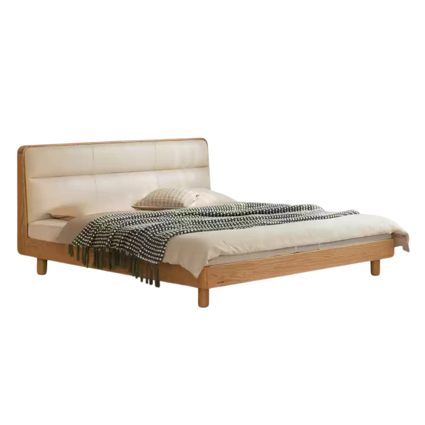 Oak, Ash Solid Wood Genuine Leather Soft Bed