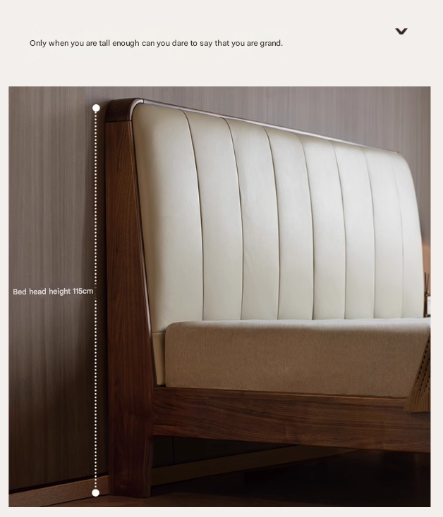 Black walnut solid wood bed leather soft bed with socket