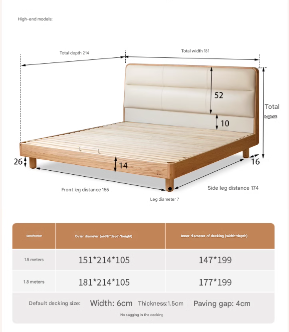 Oak, Ash solid wood genuine leather soft bed